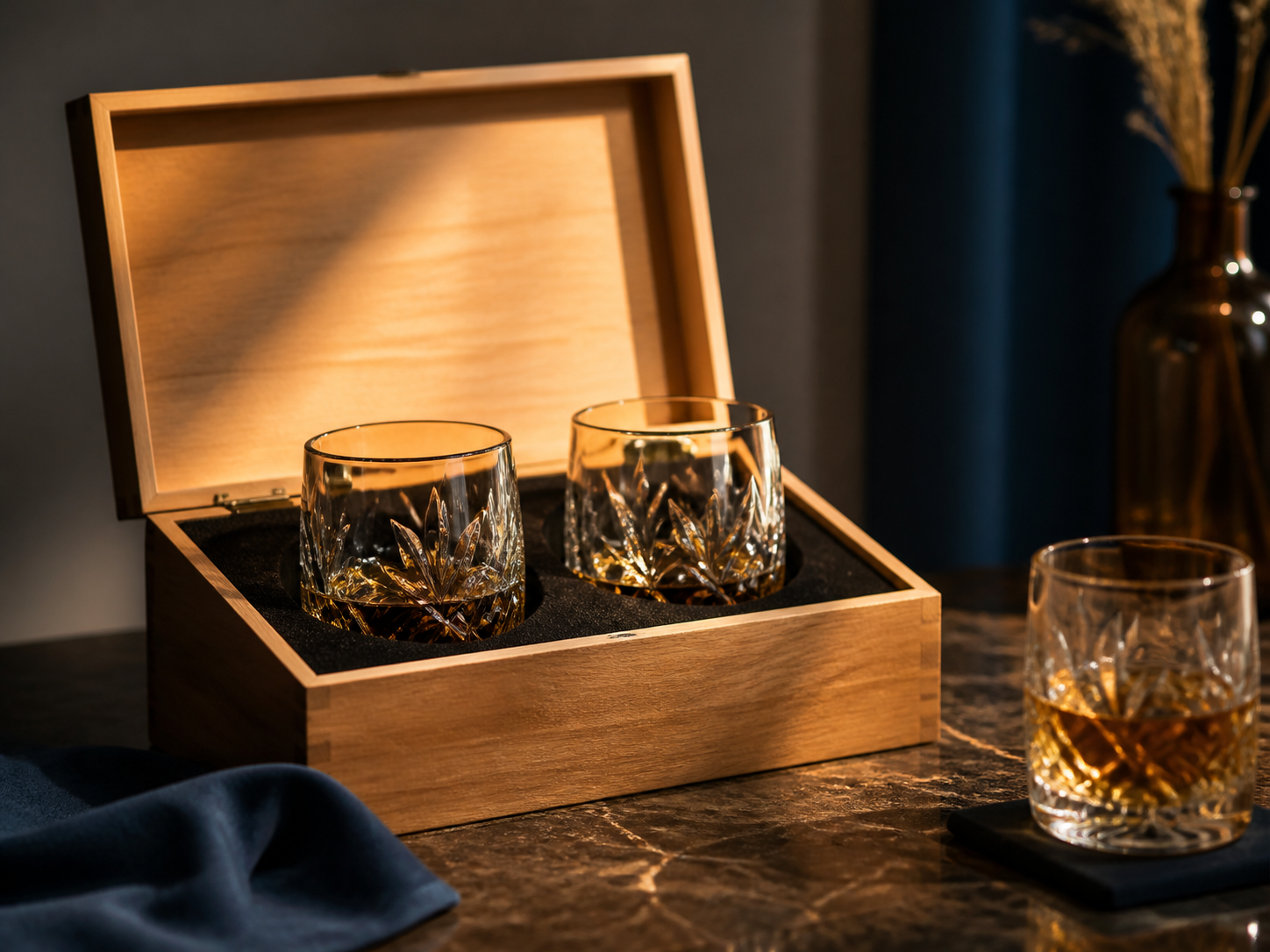 Coffret whisky avec deux verres gravés personnalisés