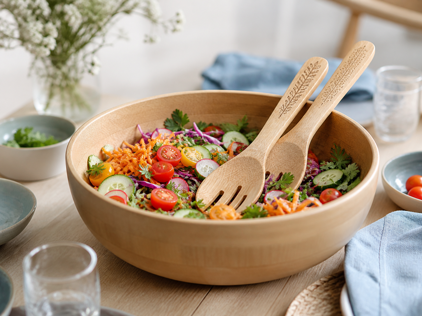 Couvert à salade en bois gravé personnalisé