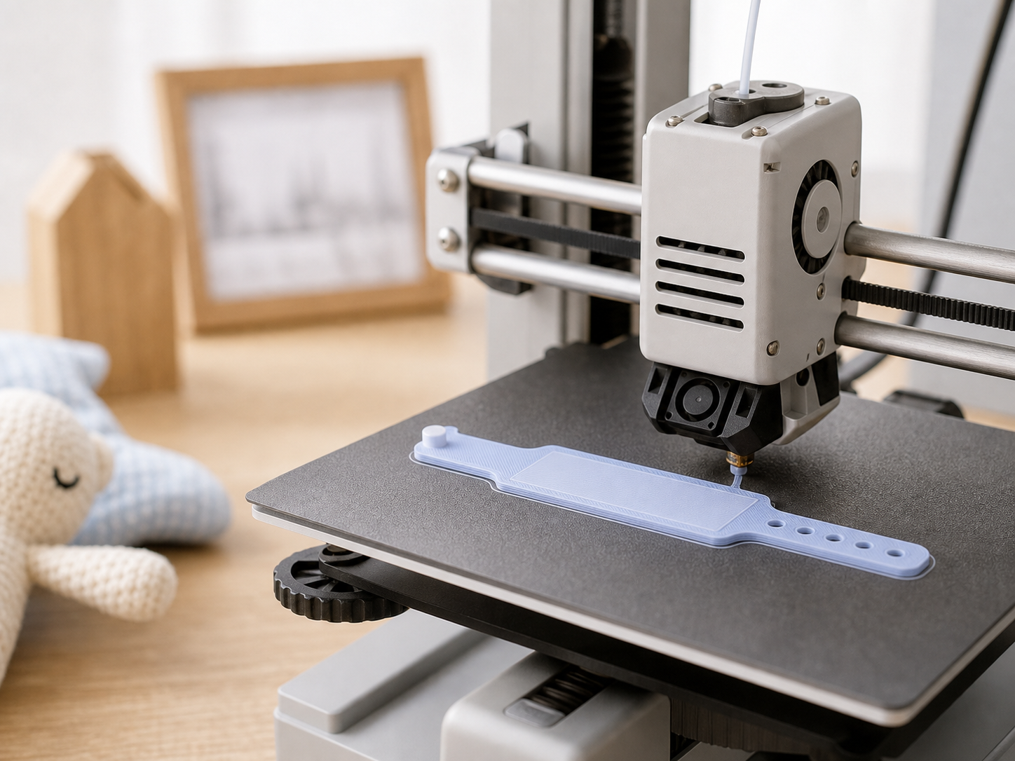 Imprimante 3D fabriquant un objet en atelier