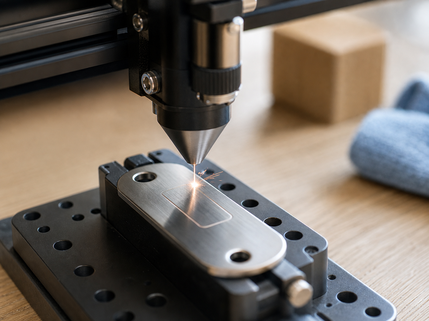 Gravure fibre sur un objet en inox